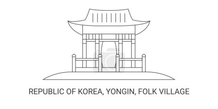 Illustration for Republic Of Korea, Yongin, Folk Village travel landmark line vector illustration - Royalty Free Image