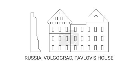 Illustration for Russia, Volgograd, Pavlovs House, travel landmark line vector illustration - Royalty Free Image