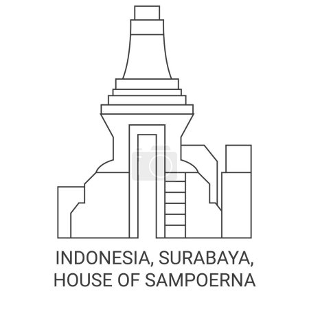 Ilustración de Indonesia, Surabaya, Casa de Sampoerna viaje hito línea vector ilustración - Imagen libre de derechos
