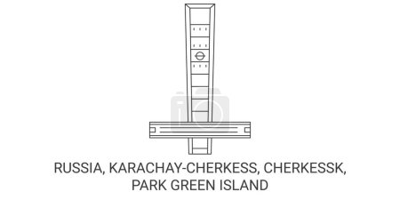 Illustration for Russia, Karachaycherkess, Cherkessk, Park Green Island travel landmark line vector illustration - Royalty Free Image