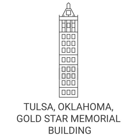 Téléchargez les illustrations : États-Unis, Tulsa, Oklahoma, Gold Star Memorial Building illustration vectorielle de ligne de repère de voyage - en licence libre de droit