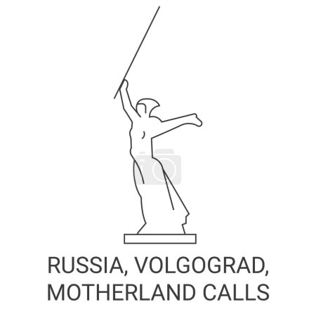 Ilustración de Rusia, Volgogrado, Patria llamadas viaje hito línea vector ilustración - Imagen libre de derechos