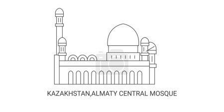 Téléchargez les illustrations : Kazakhstan, Mosquée centrale d'Almaty, illustration vectorielle de ligne de repère de voyage - en licence libre de droit