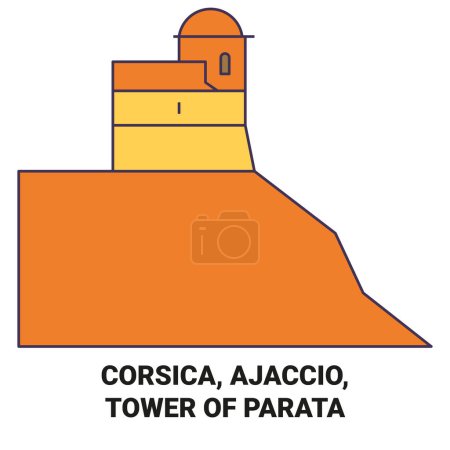 Illustration for France, Corsica, Ajaccio, Tower Of Parata travel landmark line vector illustration - Royalty Free Image