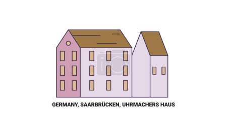 Illustration for Germany, Saarbrucken, Uhrmachers Haus travel landmark line vector illustration - Royalty Free Image