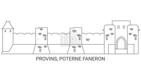 Illustration for France, Provins, Poterne Faneron, travel landmark line vector illustration - Royalty Free Image