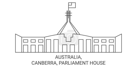 Téléchargez les illustrations : Australie, Canberra, illustration vectorielle de ligne historique de voyage de Parliament House - en licence libre de droit