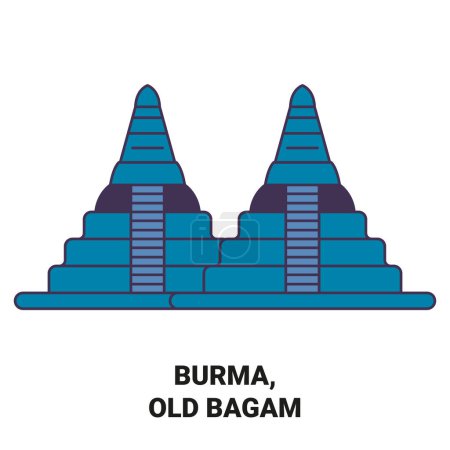 Ilustración de Birmania, Old Bagam viaje hito línea vector ilustración - Imagen libre de derechos