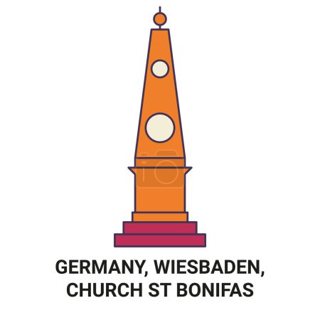 Téléchargez les illustrations : Allemagne, Wiesbaden, Eglise St Bonifas voyages illustration vectorielle de ligne historique - en licence libre de droit