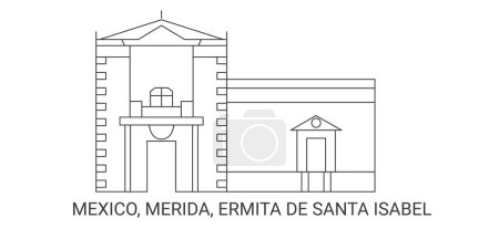Ilustración de México, Mérida, Ermita De Santa Isabel, ilustración de vector de línea de referencia de viaje - Imagen libre de derechos