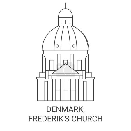 Illustration for Denmark, Frederiks Church travel landmark line vector illustration - Royalty Free Image