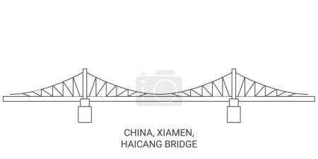 Illustration for China, Xiamen, Haicang Bridge travel landmark line vector illustration - Royalty Free Image