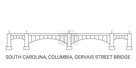 Ilustración de Estados Unidos, Carolina del Sur, Columbia, Gervais Street Bridge, línea de referencia de viaje vector ilustración - Imagen libre de derechos