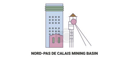 Ilustración de Francia, Nordpas De Calais Minería Cuenca viaje hito línea vector ilustración - Imagen libre de derechos