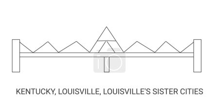 Téléchargez les illustrations : États-Unis, Kentucky, Louisville, Louisvilles Sister Cities, illustration vectorielle de ligne de repère de voyage - en licence libre de droit