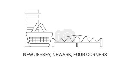 Illustration for United States, New Jersey, Newark, Four Corners, travel landmark line vector illustration - Royalty Free Image