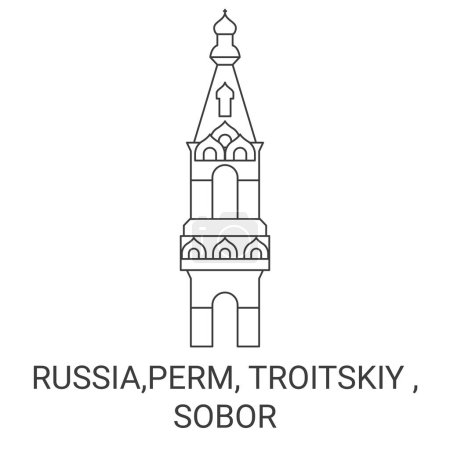 Ilustración de Rusia, Perm, Troitskiy, Sobor viaje hito línea vector ilustración - Imagen libre de derechos