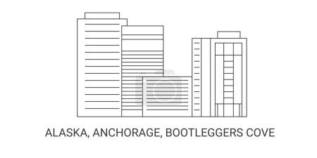 Ilustración de Estados Unidos, Alaska, Anchorage, Bootleggers Cove, ilustración de vector de línea hito de viaje - Imagen libre de derechos