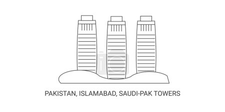 Illustration for Pakistan, Islamabad, Saudipak Towers, travel landmark line vector illustration - Royalty Free Image