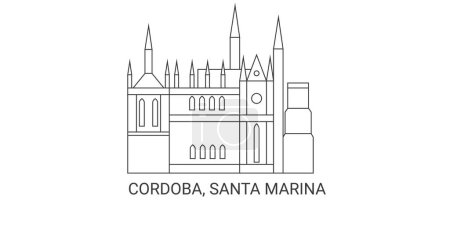 Téléchargez les illustrations : Argentine, Cordoue, Santa Marina, illustration vectorielle de ligne de repère de voyage - en licence libre de droit