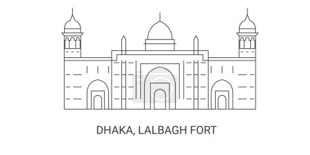 Téléchargez les illustrations : Bangladesh, Dacca, Fort de Lalbagh, illustration vectorielle de ligne de repère de voyage - en licence libre de droit