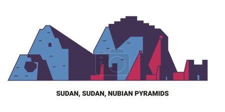 Téléchargez les illustrations : Soudan, Soudan, Pyramides nubiennes, illustration vectorielle de ligne de repère de voyage - en licence libre de droit