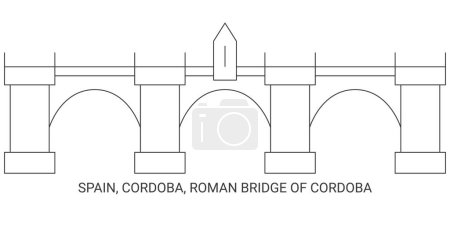Téléchargez les illustrations : Espagne, Cordoue, Pont romain de C, Illustration vectorielle de ligne de voyage Rdoba - en licence libre de droit