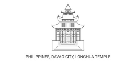 Ilustración de Filipinas, Davao City, Templo Longhua, ilustración de vector de línea de referencia de viaje - Imagen libre de derechos