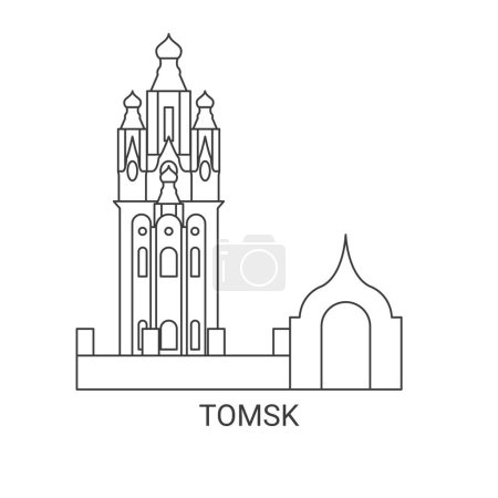 Téléchargez les illustrations : Russie, Tomsk voyages illustration vectorielle de ligne historique - en licence libre de droit