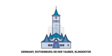 Illustration for Germany, Rothenburg Ob Der Tauber, Klingentor travel landmark line vector illustration - Royalty Free Image