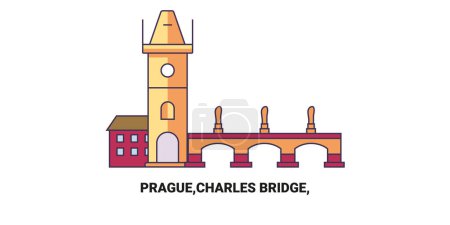 Téléchargez les illustrations : République tchèque, Prague, Charles Bridge voyages illustration vectorielle de ligne historique - en licence libre de droit