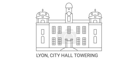 Illustration for France, Lyon, City Hall Towering, travel landmark line vector illustration - Royalty Free Image