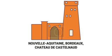 Ilustración de Francia, Nouvelleaquitaine, Burdeos, Chateau De Castelnaud viaje hito línea vector ilustración - Imagen libre de derechos
