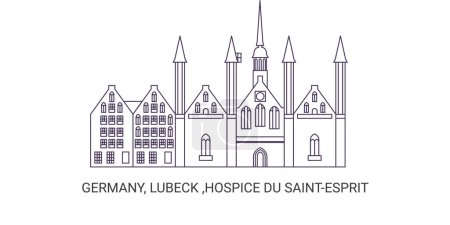 Téléchargez les illustrations : Allemagne, Lubeck, Hospice Du Saintesprit, illustration vectorielle de ligne historique de voyage - en licence libre de droit