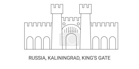 Téléchargez les illustrations : Russie, Kaliningrad, Kings Gate, illustration vectorielle de ligne de repère de voyage - en licence libre de droit