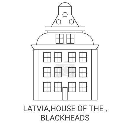 Téléchargez les illustrations : Lettonie, House Of The, Illustration vectorielle de ligne de voyage Blackheads - en licence libre de droit