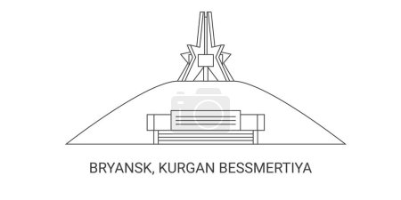Téléchargez les illustrations : Russie, Bryansk, Kurgan Bessmertiya, illustration vectorielle de ligne de repère de voyage - en licence libre de droit