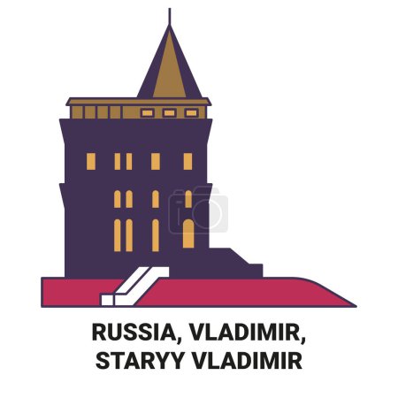 Illustration for Russia, Vladimir, Staryy Vladimir travel landmark line vector illustration - Royalty Free Image