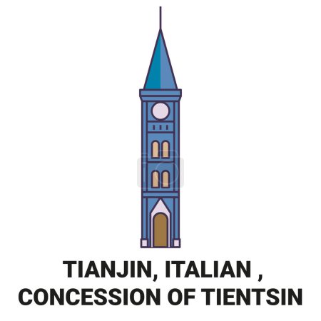 Ilustración de China, Tianjin, italiano, concesión de Tientsin viaje hito línea vector ilustración - Imagen libre de derechos