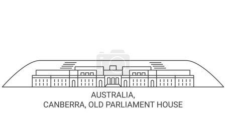 Téléchargez les illustrations : Australie, Canberra, Ancien Parlement illustration vectorielle de ligne de voyage historique - en licence libre de droit