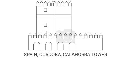 Illustration for Spain, Cordoba, Calahorra Tower travel landmark line vector illustration - Royalty Free Image