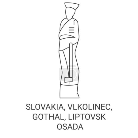 Illustration for Slovakia, Vlkolinec, Liptovsk Osada travel landmark line vector illustration - Royalty Free Image