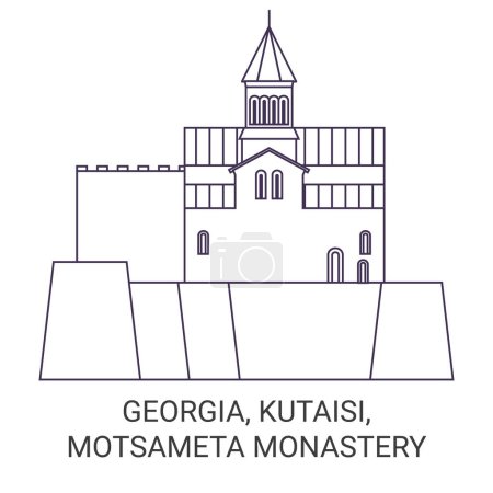 Illustration for Georgia, Kutaisi, Motsameta Monastery travel landmark line vector illustration - Royalty Free Image