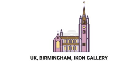Téléchargez les illustrations : Angleterre, Birmingham, Ikon Gallery, illustration vectorielle de ligne de repère de voyage - en licence libre de droit
