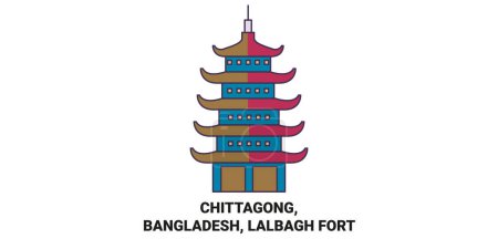 Illustration for Bangladesh, Chittagong, Lalbagh Fort travel landmark line vector illustration - Royalty Free Image