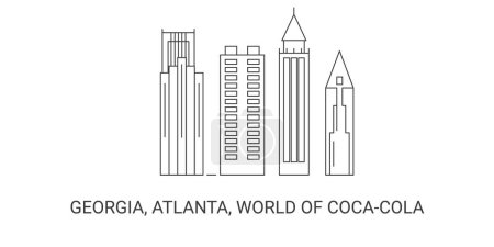 Téléchargez les illustrations : États-Unis, Géorgie, Atlanta, World Of Cocacola, illustration vectorielle de ligne de repère de voyage - en licence libre de droit