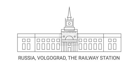 Illustration for Russia, Volgograd, The Railway Station, travel landmark line vector illustration - Royalty Free Image