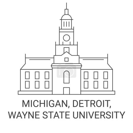 Illustration for United States, Michigan, Detroit, Wayne State University travel landmark line vector illustration - Royalty Free Image