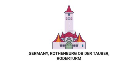 Illustration for Germany, Rothenburg Ob Der Tauber, Roderturm travel landmark line vector illustration - Royalty Free Image