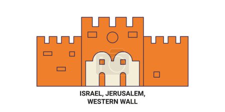 Ilustración de Israel, Jerusalén, Western Wall viaje hito línea vector ilustración - Imagen libre de derechos